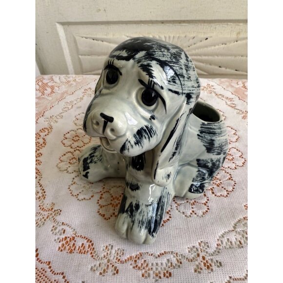 Vintage 60's Cocker Spaniel Puppy Dog Planter Black Gray - Picture 5 of 9